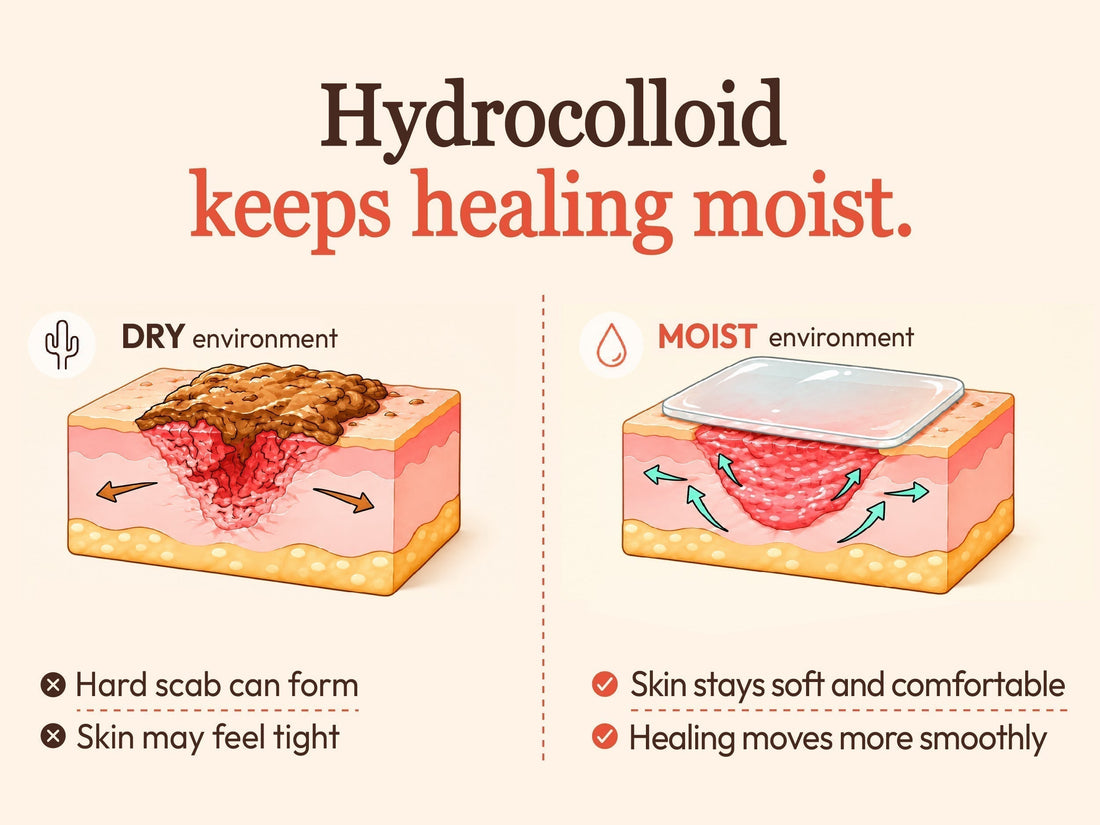 Hydrocolloid keeps healing moist.