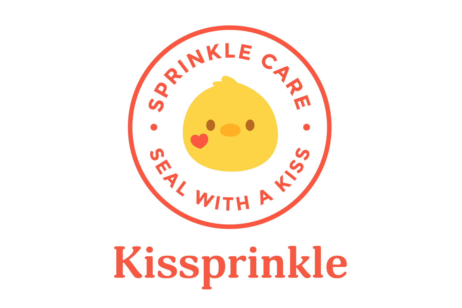 Kissprinkle logo with a yellow chick and red text on a white background