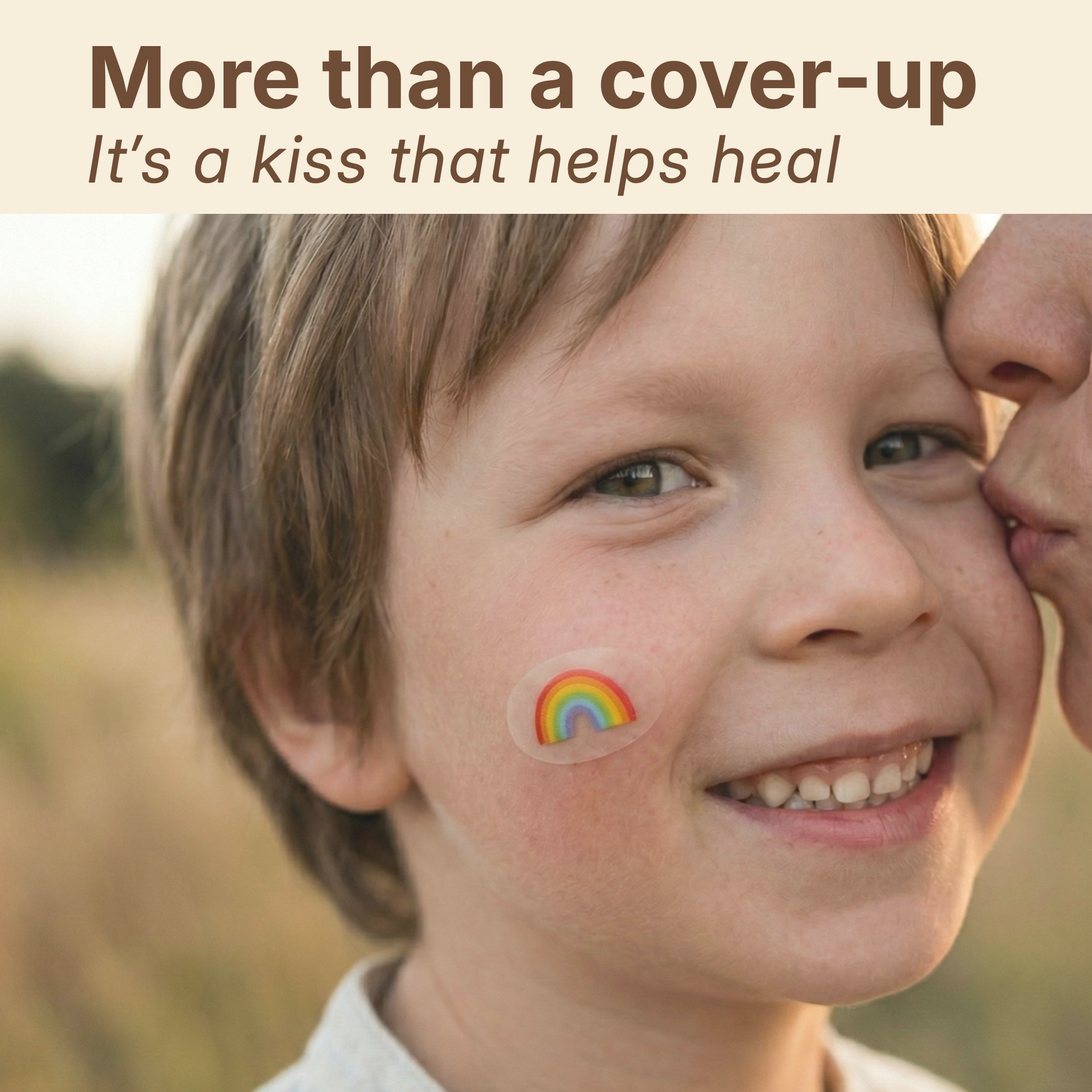 Child wearing a hydrocolloid bandage for kids on the cheek