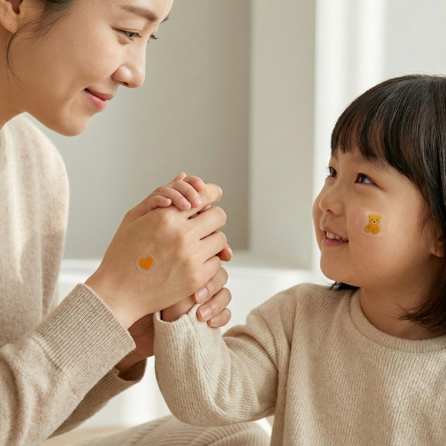 Parent applying a hydrocolloid bandage to a child’s skin