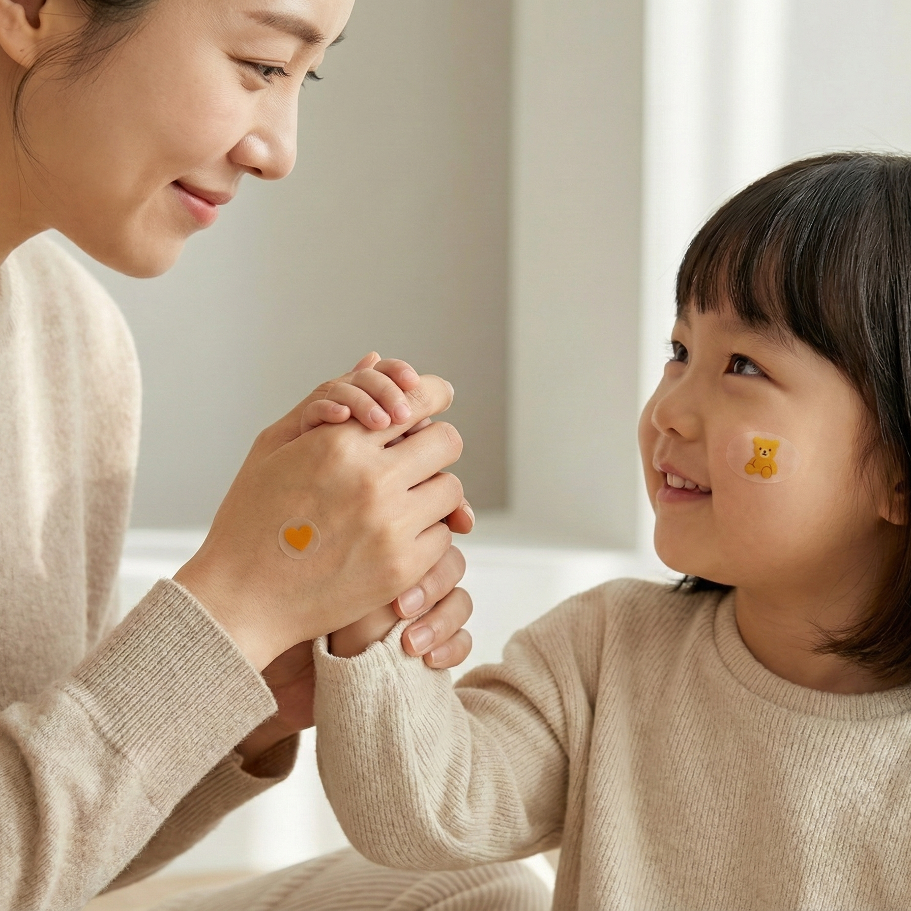Parent applying a hydrocolloid bandage to a child’s skin