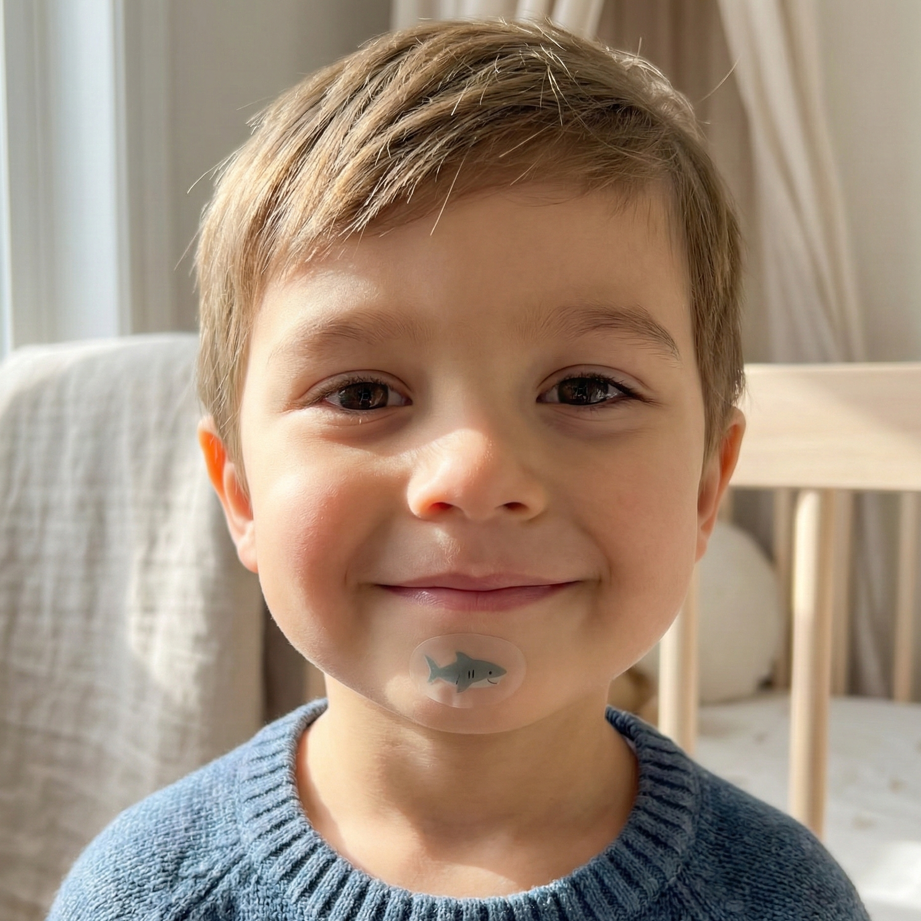 Young child wearing a gentle hydrocolloid bandage for kids